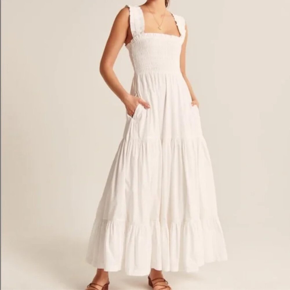 smocked bodice easy maxi dress white